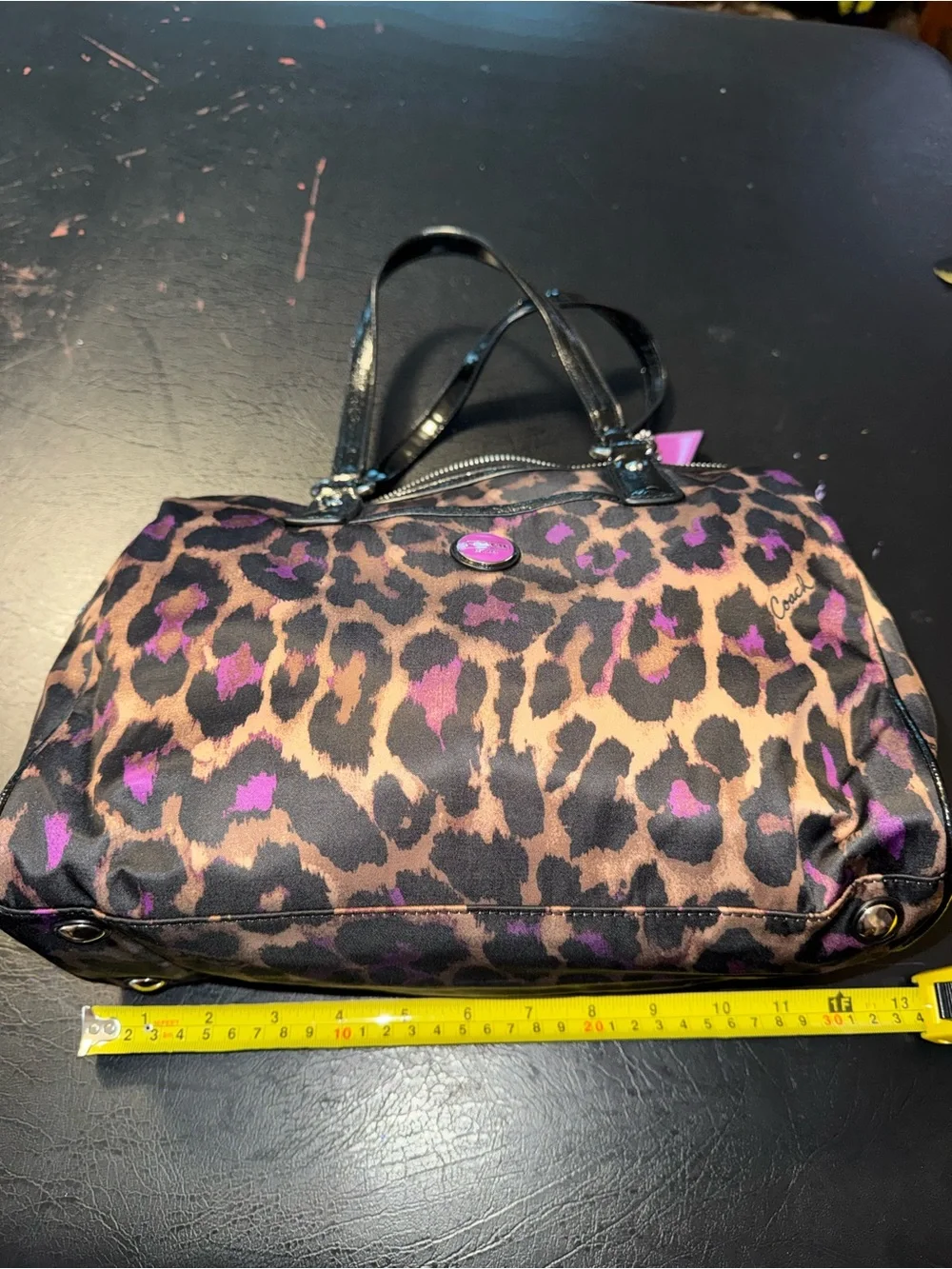 Coach Leopard-Print Shoulder Bag in Brown and Purple